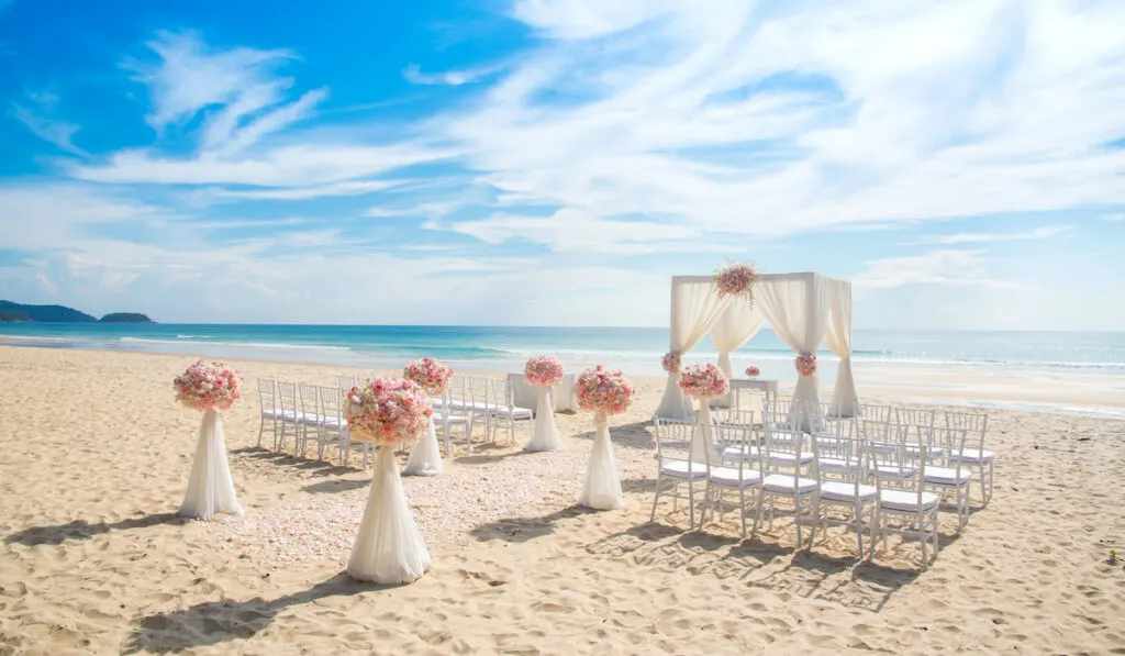 beautiful wedding beach set up on a sunny day