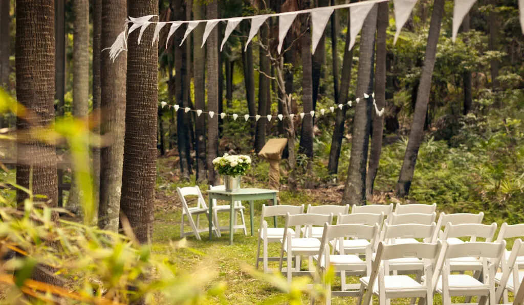 Campground arranged for wedding ceremony