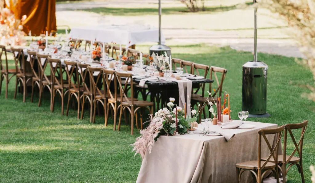 Chairs and table decoration for backyard wedding