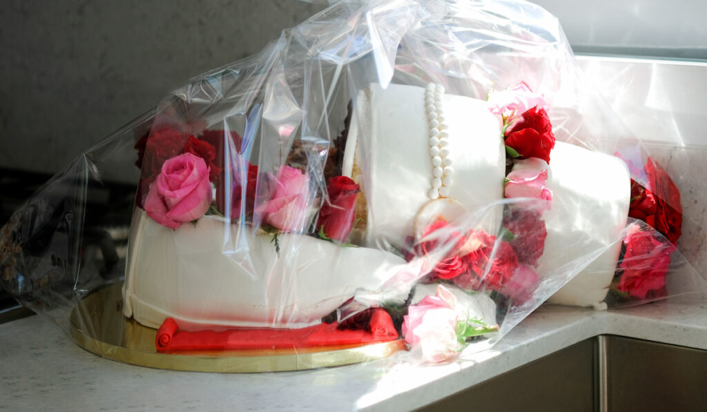 Crashed wedding cake ready for delivery concept 