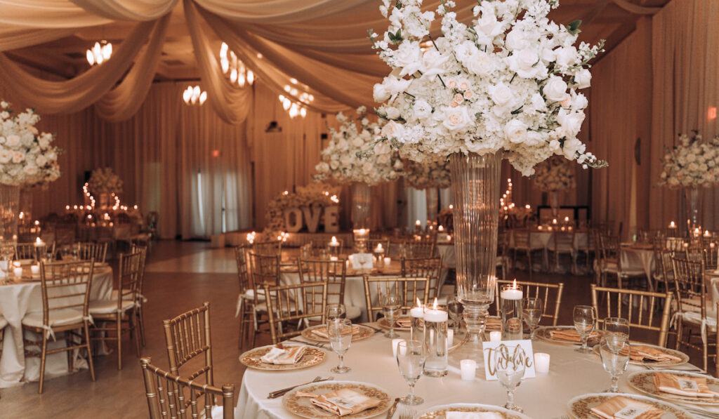 Elegant  event setting for wedding reception at the hotel