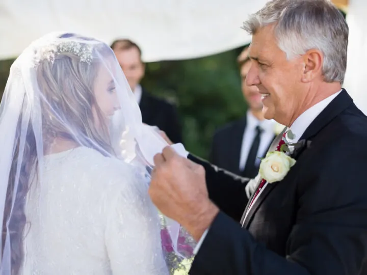 Happy-father-removing-veil-of-his-daughter