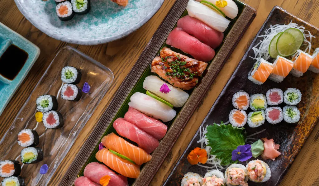 Set of assorted sushi and sushi rolls
