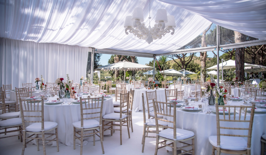 Setting up for the ultimate wedding venue in a marquee