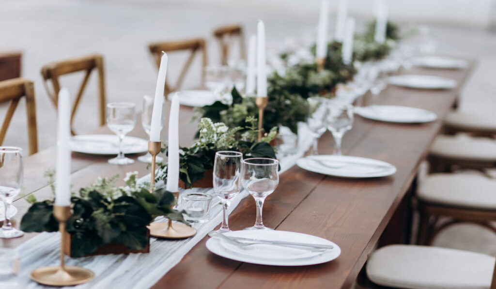 wooden table with wedding decor