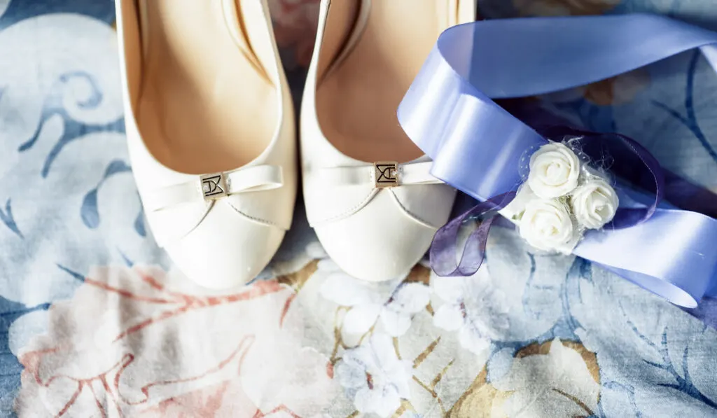 Wedding shoes with a bow, bridesmaid dress element

