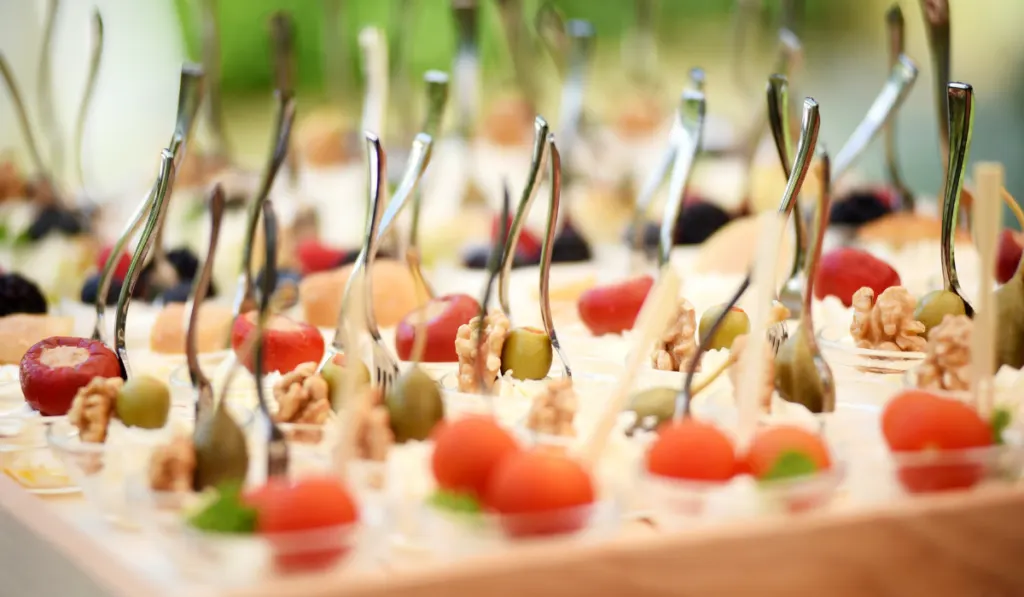 Tray with finger food on wedding