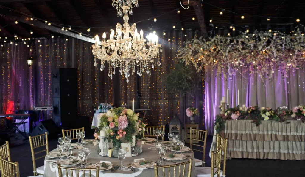 Wedding hall with original chandeliers

