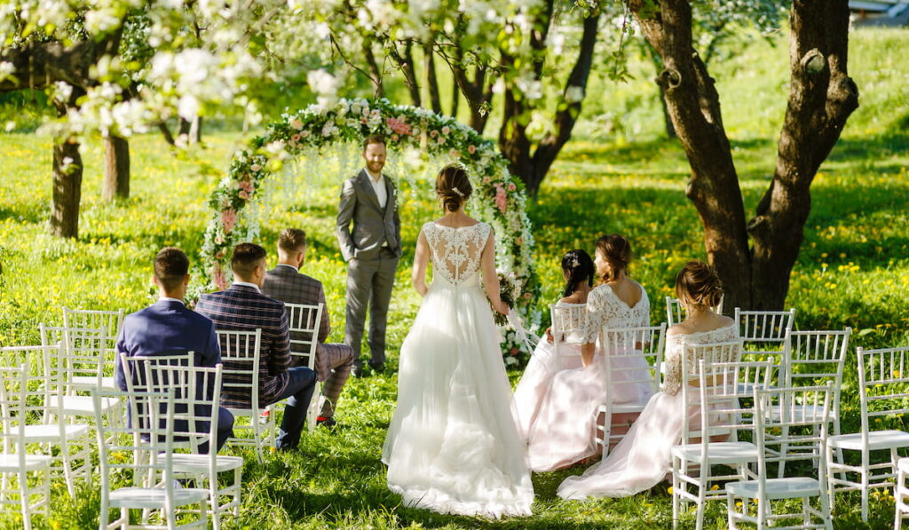 intimate simple garden wedding ceremony in spring 