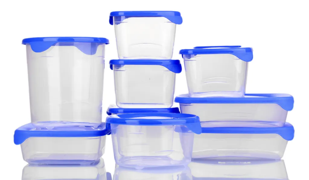 Plastic containers stacked up
