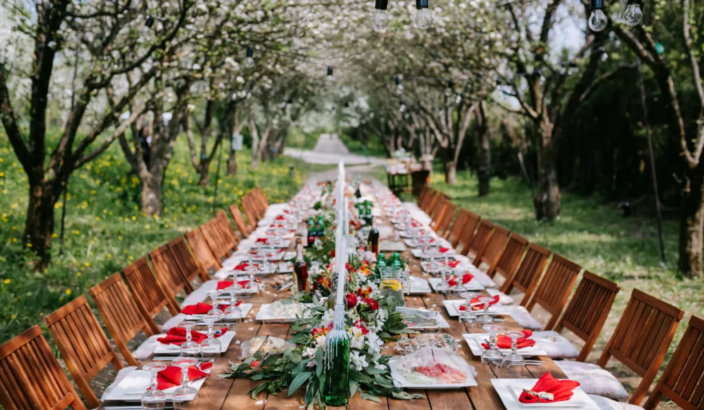 wedding table setup in the garden