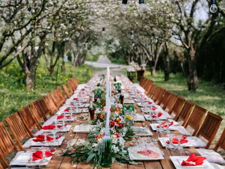 long wedding table outdoors