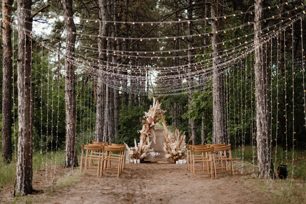 wedding ceremony area with dried flowers 